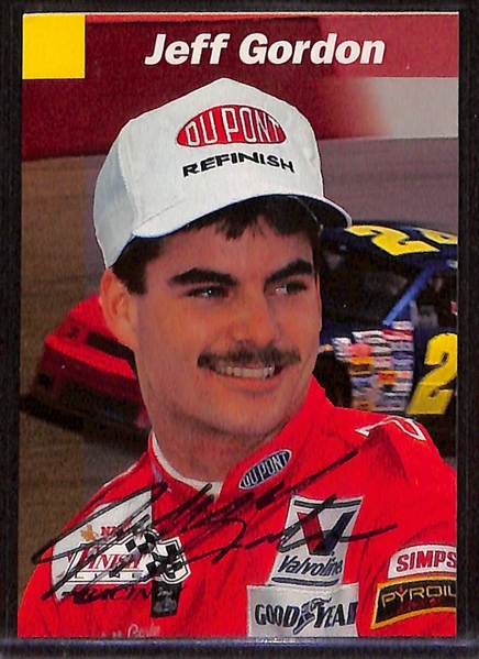 Lot of (3) Signed NASCAR Cards w. Dale Earnhardt, Richard Petty, Jeff Gordon (+ JSA Auction Letter)