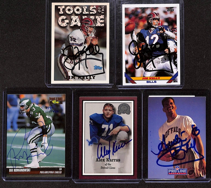 Lot of (9) Signed Football Cards w. Peyton Manning, Jim Kelly, More (+JSA Auction Letter)