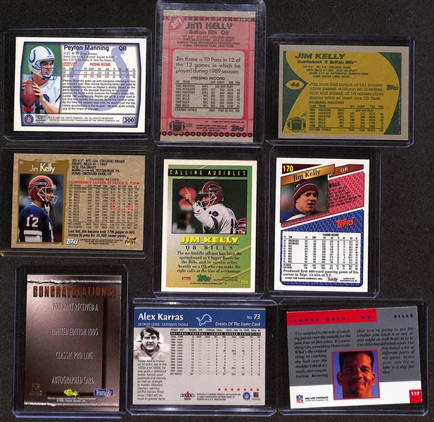 Lot of (9) Signed Football Cards w. Peyton Manning, Jim Kelly, More (+JSA Auction Letter)