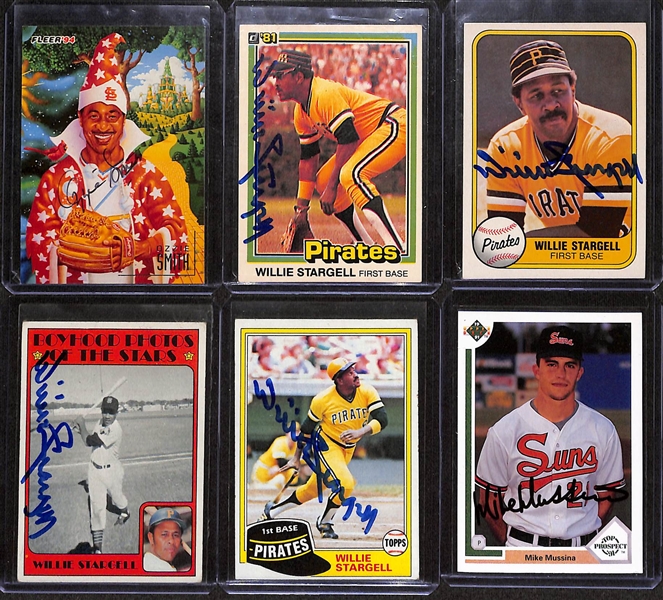 (13) Signed Baseball Cards w. Ozzie Smith, Willie Stargell, Mike Mussina, More (+JSA Auction Letter)