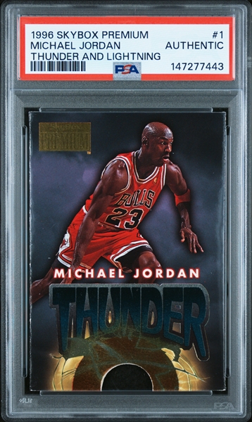 1996-97 Skybox Premium Thunder & Lightning Michael Jordan (PSA Authentic) & Scottie Pippen (PSA 6) Graded Cards