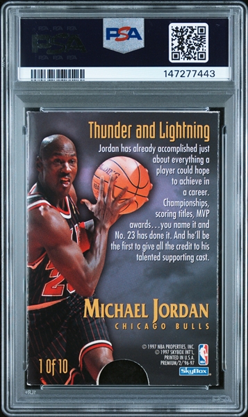 1996-97 Skybox Premium Thunder & Lightning Michael Jordan (PSA Authentic) & Scottie Pippen (PSA 6) Graded Cards