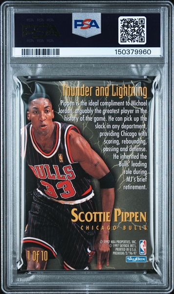 1996-97 Skybox Premium Thunder & Lightning Michael Jordan (PSA Authentic) & Scottie Pippen (PSA 6) Graded Cards