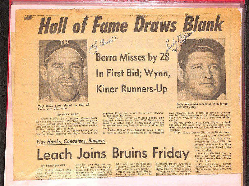 Lot of (11) Signed Photos and Newspaper Clippings w. Yogi Berra & Early Wynn, More (+JSA Auction Letter)