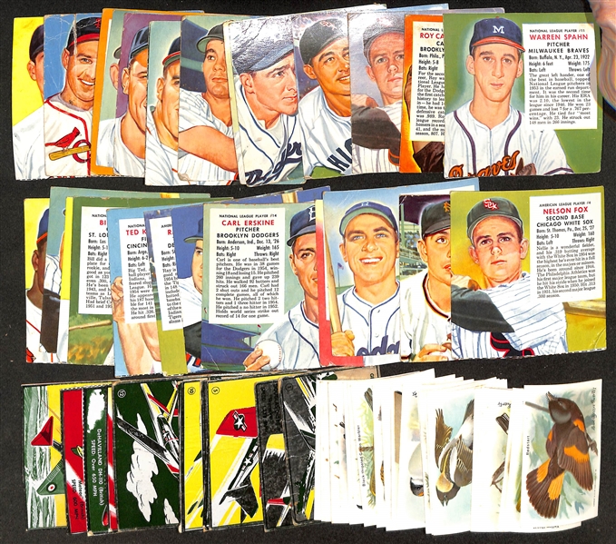 Lot of (26) 1954-1955 Redman Tobacco Cards w. 1954 Warren Spahn & Useful Birds Series 9 & 10 Complete