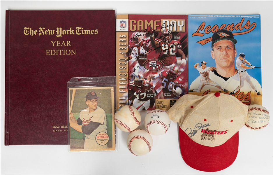 Lot of (9) Various Memorabilia Items w. Pete Rose Signed Baseball (from Howard Green Collection) & Baseball Hat, + (JSA Auction Letter)