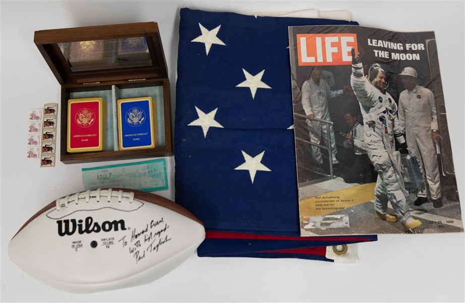 Lot of (7) Various Memorabilia Items from the Collection of Howard Greene w. a Signed Paul Tagliabue Football, + (JSA Auction Letter)