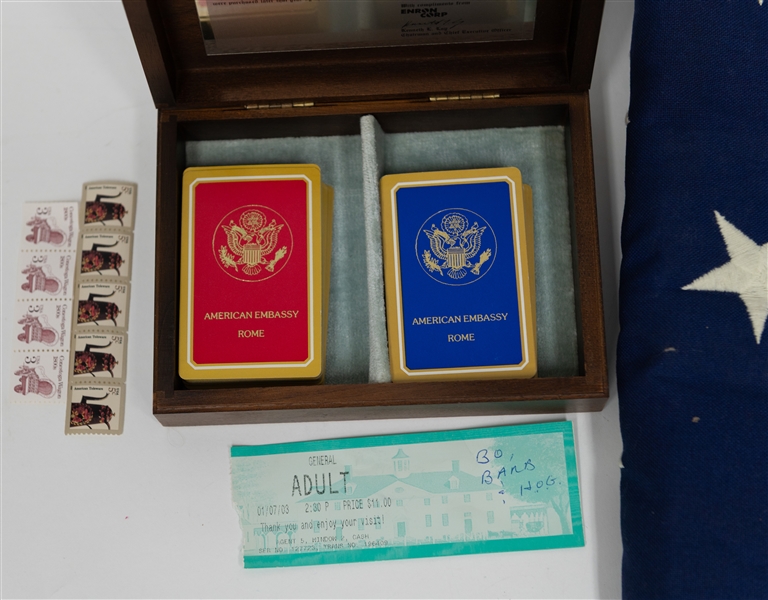 Lot of (7) Various Memorabilia Items from the Collection of Howard Greene w. a Signed Paul Tagliabue Football, + (JSA Auction Letter)