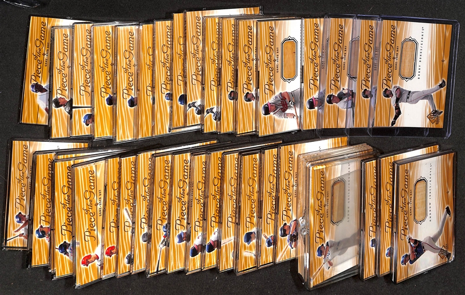 (50) 2000 Upper Deck SP Piece of the Game Bat Relic Cards w. Ripken, (3) Bonds,(2) F. Thomas, (2) Maddux, R. Johnson, C. Jones, Gwynn, (4) A. Rodriguez, +