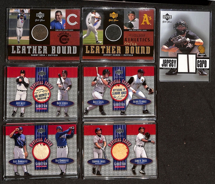 (27) UD & Fleer Game-Used Relic Cards w. (2) Griffey Jr., Bonds, Sosa, McGwire/Pujols, Fisk, + (Mostly Baseball, Glove, Base, and/or Jersey Relics) 