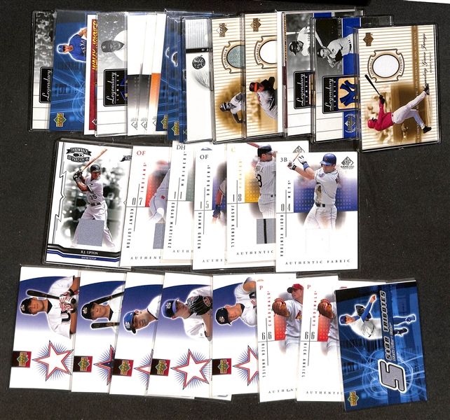 (31) Relic Cards w. Griffey Jr. (2000 UD Legends), Yogi Berra, R. Jackson, Gwynn, Palmer, Fingers, Ripken, Dent, Glavine, Schilling, +