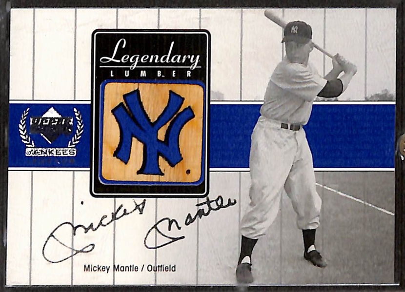 Yankees Game-Used Relics - 2000 UD Yankees Legends Mickey Mantle Legendary Lumber Game-Used Bat Card & 2001 Upper Deck Cooperstown Hall of Famers Joe DiMaggio Game-Used Bat