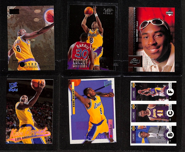 (10) Kobe Bryant Rookie Cards Inc. NBA Hoops, Fleer Metal, Fresh Foundations, Skybox Premium #55 & 203, Fleer, Upper Deck , Ultra, Ultra Encore, UD Choice Gold