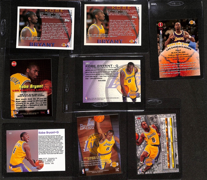 (8) Kobe Bryant Rookie Cards Inc. Topps Foil NBA 50, Topps, Fleer Metal, Fleer, Stadium Club R9 & R12, Hoops, Z-Force