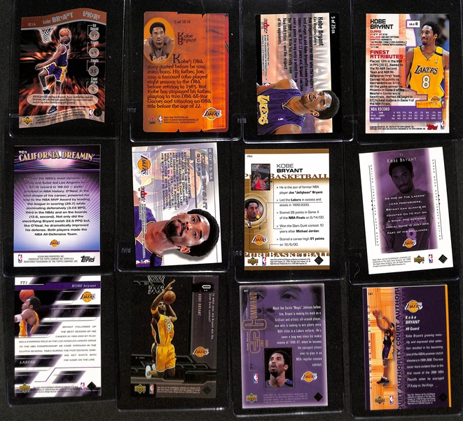 (25) Kobe Bryant Cards w. Many Inserts Inc. UD Slam Dunk Champions, Showcase HIStory, Fleer Commanding Respect, Fleer Skilled Artists, +