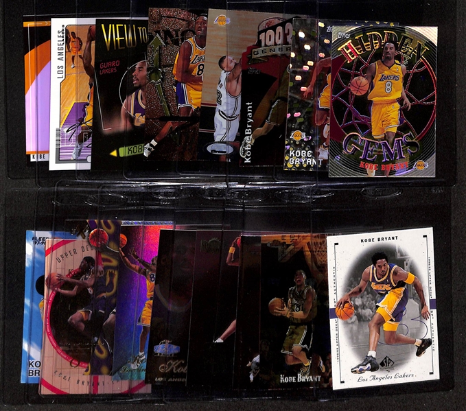 (17) Kobe Bryant Cards w. Many Inserts Inc. Hidden Gems, Quantum Leaps, Generations, TSC Chrome, All-Millenium, View to a Thrill, MVP Silver Script, Striking Distance, +