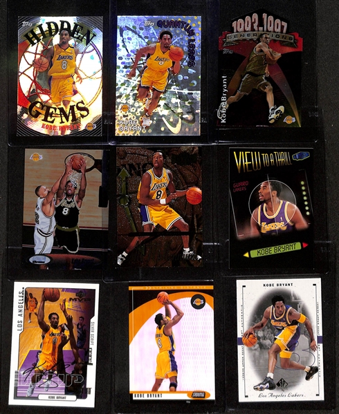 (17) Kobe Bryant Cards w. Many Inserts Inc. Hidden Gems, Quantum Leaps, Generations, TSC Chrome, All-Millenium, View to a Thrill, MVP Silver Script, Striking Distance, +