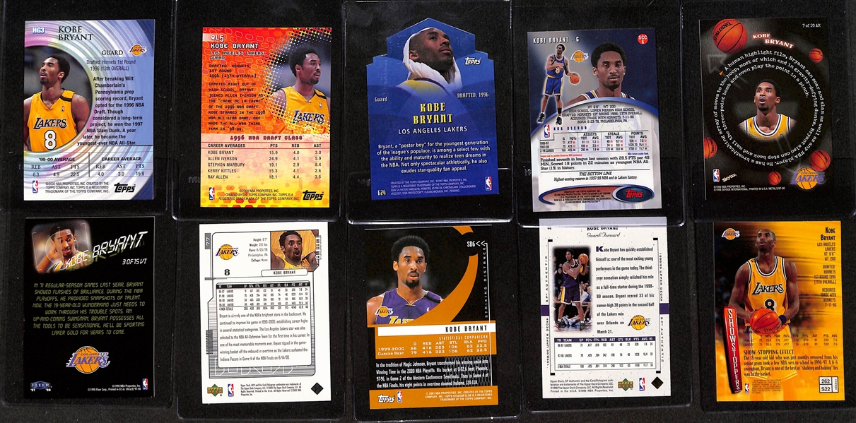 (17) Kobe Bryant Cards w. Many Inserts Inc. Hidden Gems, Quantum Leaps, Generations, TSC Chrome, All-Millenium, View to a Thrill, MVP Silver Script, Striking Distance, +