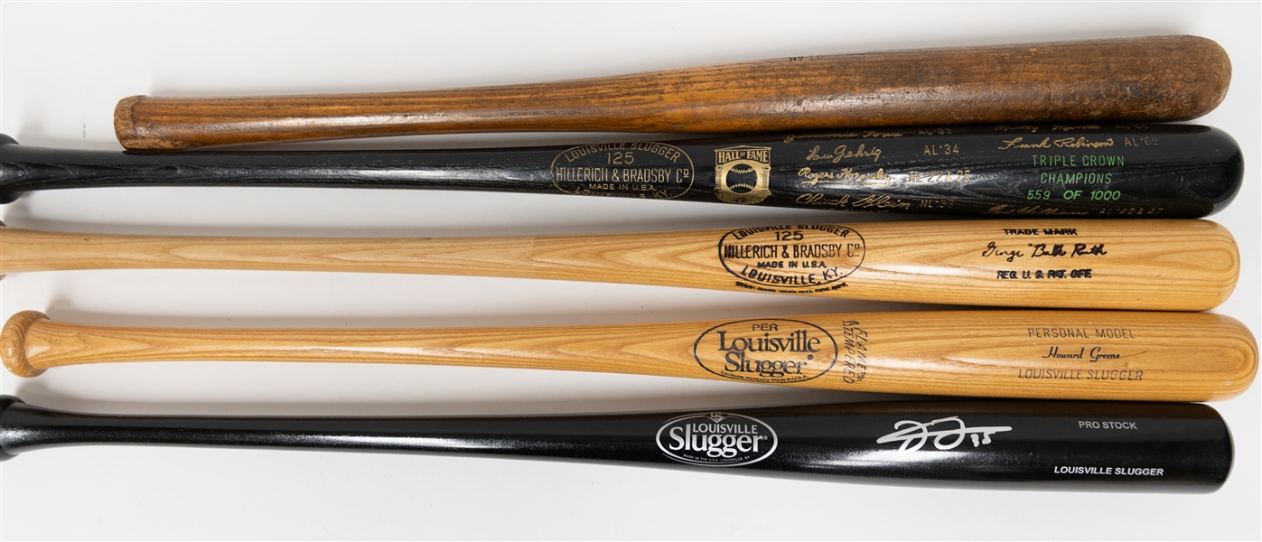 Lot of (5) Various Baseball Bats w. Signed Frank Thomas Black Bat (BAS)  & Babe Ruth 35 Bat