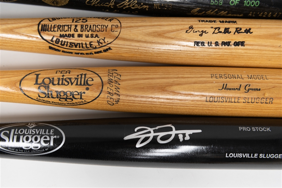 Lot of (5) Various Baseball Bats w. Signed Frank Thomas Black Bat (BAS)  & Babe Ruth 35 Bat