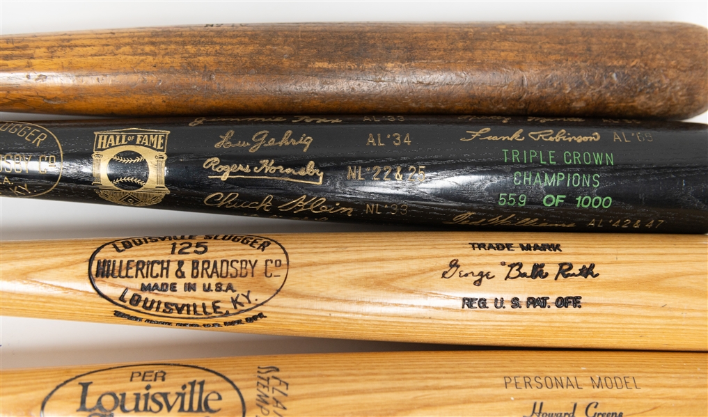 Lot of (5) Various Baseball Bats w. Signed Frank Thomas Black Bat (BAS)  & Babe Ruth 35 Bat