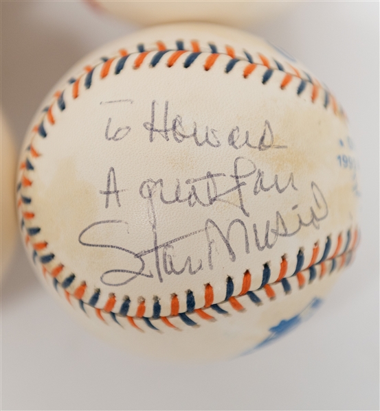 Lot of (4) Signed Baseballs From the Howard Greene Collection w. Stan Musial, Nolan Ryan,Milt Thompson, Will Clark (JSA Auction Letter)