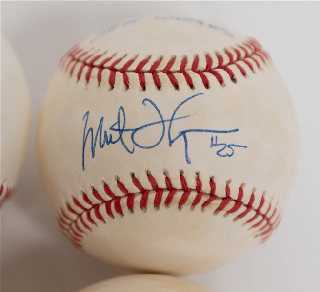 Lot of (4) Signed Baseballs From the Howard Greene Collection w. Stan Musial, Nolan Ryan,Milt Thompson, Will Clark (JSA Auction Letter)