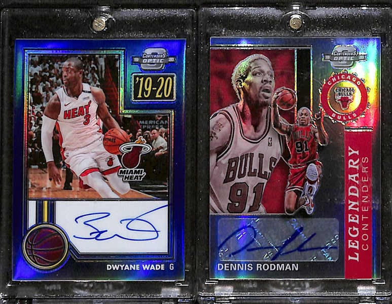 Lot of (2) 2019-20 Panini Contenders Optic Autograph Basketball Cards - Dwyane Wade & Dennis Rodman 