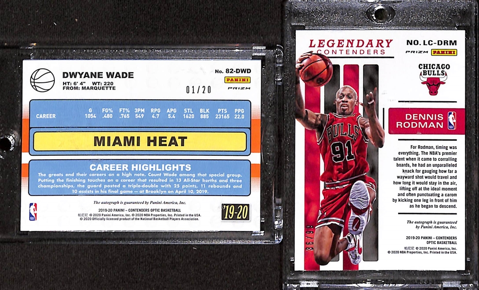 Lot of (2) 2019-20 Panini Contenders Optic Autograph Basketball Cards - Dwyane Wade & Dennis Rodman 