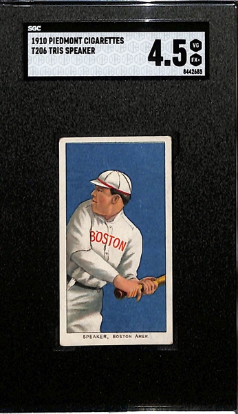 1910 T206 Piedmont Cigarettes Tris Speaker (HOF) Graded SGC 4.5