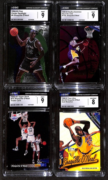 Lot of (10) CGC Graded Basketball Cards w. 1993-94 Fleer Ultra Shaquille O'Neal NBA Award Winners CGC 8 & 1999-00 Fleer Force Vince Carter Camo Relic CGC 7.5, + 