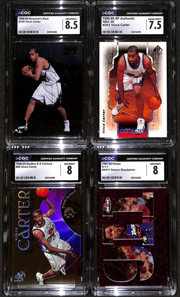 Lot of (10) CGC Graded Basketball Cards w. 1993-94 Fleer Ultra Shaquille O'Neal NBA Award Winners CGC 8 & 1999-00 Fleer Force Vince Carter Camo Relic CGC 7.5, + 