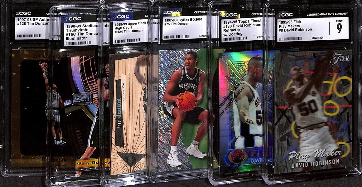 Lot of (6) CGC Graded Basketball Spurs Hall Of Famer Cards w. David Robinson & Tim Duncan
