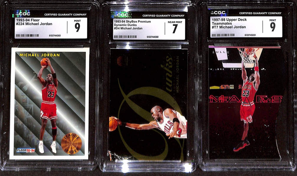 Lot of (6) CGC Graded Michael Jordan Basketball Cards w. 1997-98 Bowman's Best #T2 Techniques CGC 8, 1992-93 Upper Deck #510 Fanimation CGC 8.5, +