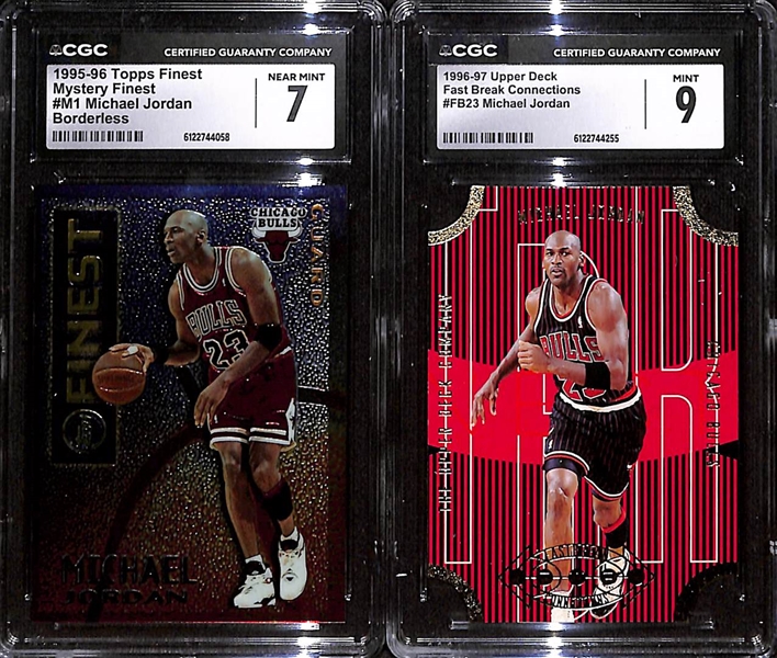 Lot of (4) CGC Graded Michael Jordan Basketball Cards w. 1995-96 Topps Finest #M1 Mystery Box Michael Jordan Borderless CGC 7 , +