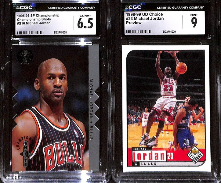 Lot of (4) CGC Graded Michael Jordan Basketball Cards w. 1995-96 Topps Finest #M1 Mystery Box Michael Jordan Borderless CGC 7 , +