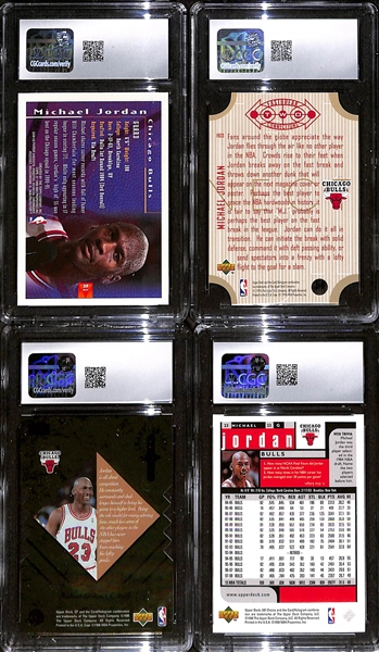 Lot of (4) CGC Graded Michael Jordan Basketball Cards w. 1995-96 Topps Finest #M1 Mystery Box Michael Jordan Borderless CGC 7 , +