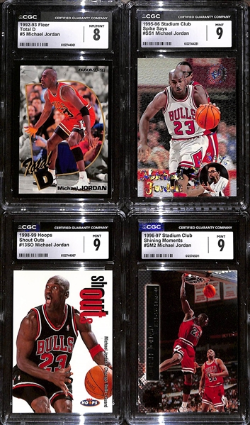 Lot of (4) CGC Graded Michael Jordan Basketball Cards w. 1992-93 Fleer Total D #5 CGC 8