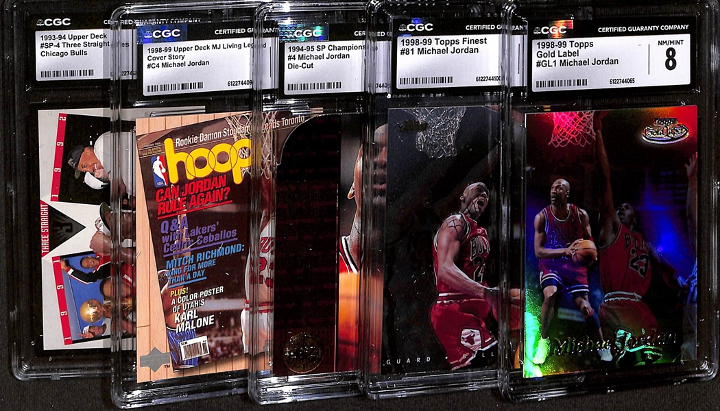 Lot of (5) CGC Graded Michael Jordan Basketball Cards w. 1998-99 Topps Gold Label CGC 8