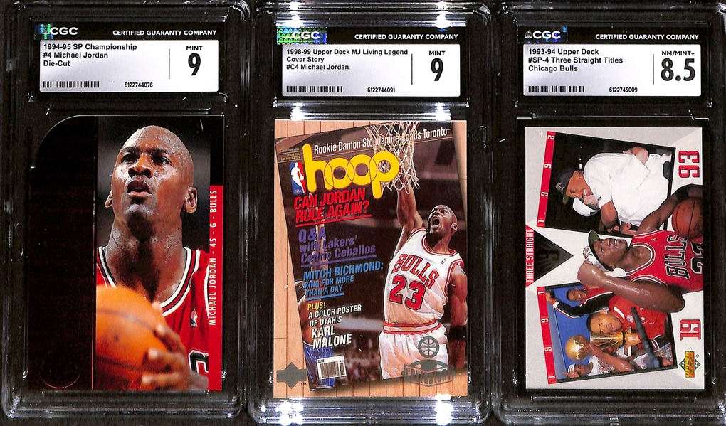 Lot of (5) CGC Graded Michael Jordan Basketball Cards w. 1998-99 Topps Gold Label CGC 8