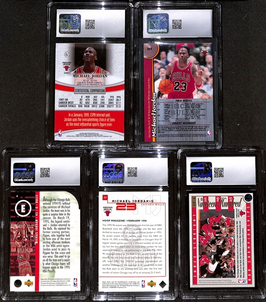 Lot of (5) CGC Graded Michael Jordan Basketball Cards w. 1998-99 Topps Gold Label CGC 8