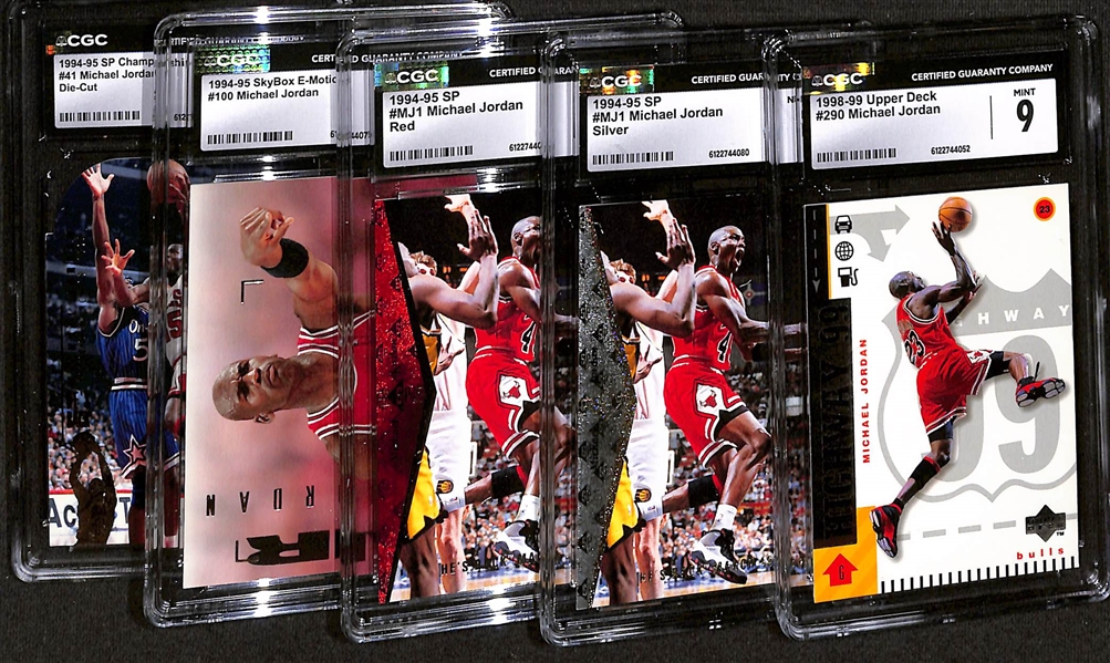 Lot of (5) CGC Graded Michael Jordan Basketball Cards w. 1998-99 Upper Deck #290 CGC 9