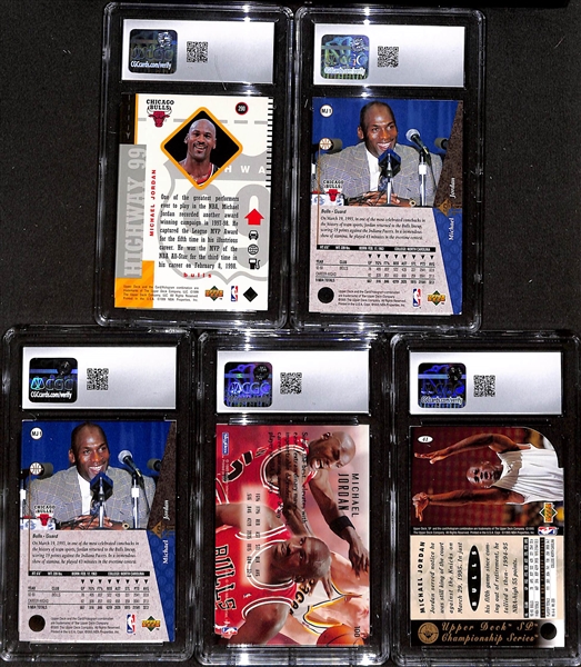 Lot of (5) CGC Graded Michael Jordan Basketball Cards w. 1998-99 Upper Deck #290 CGC 9