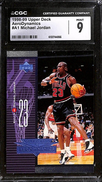 Lot of (3) 1998-99 CGC Graded Michael Jordan Basketball Cards w UD #A1 CGC 9, Topps Chrome #CS1 CGC8, & UD Ovation #J6 CGC 9