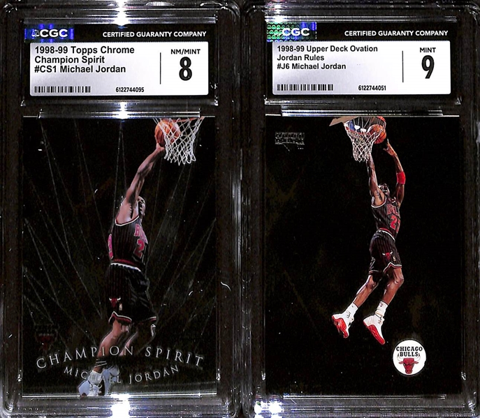 Lot of (3) 1998-99 CGC Graded Michael Jordan Basketball Cards w UD #A1 CGC 9, Topps Chrome #CS1 CGC8, & UD Ovation #J6 CGC 9