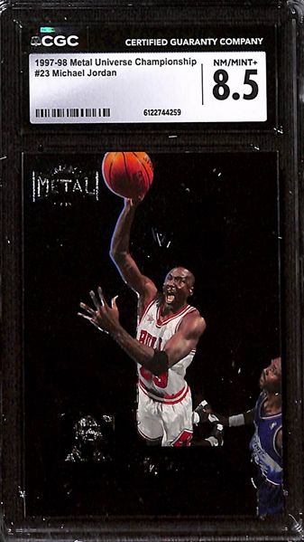 (3) CGC Graded Michael Jordan Basketball Cards w. 1994-95 SP Championship #P2 CGC 10, 1997-98 Metal Universe Championship #23 CGC 8.5, & 1997-98 SP Authentic #P1 CGC 7.5