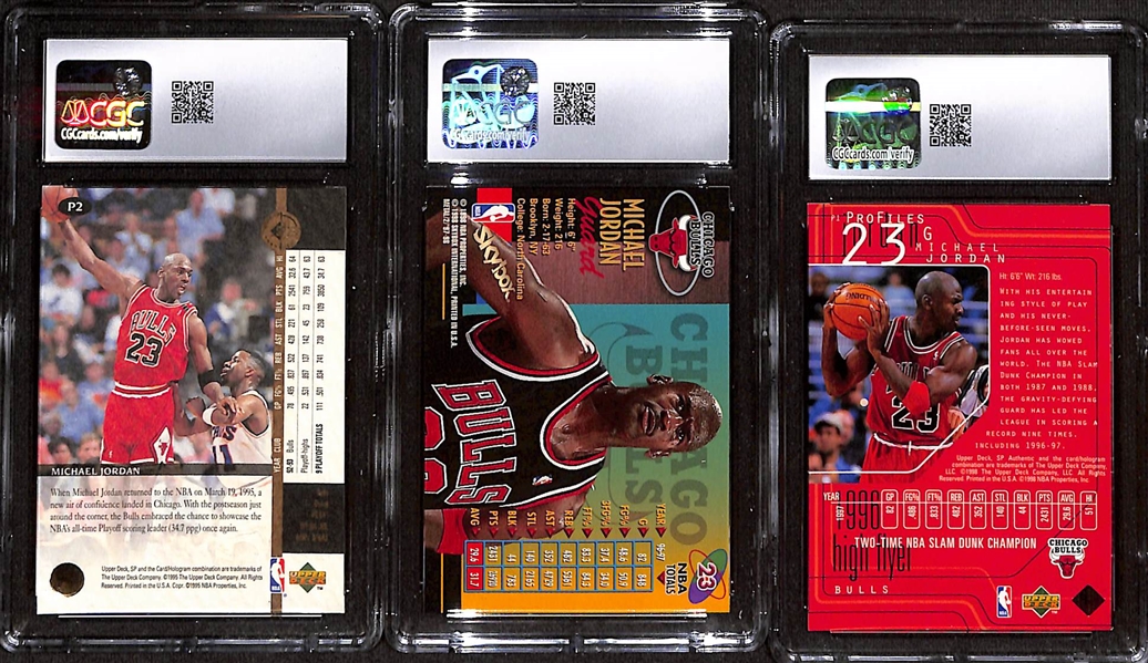 (3) CGC Graded Michael Jordan Basketball Cards w. 1994-95 SP Championship #P2 CGC 10, 1997-98 Metal Universe Championship #23 CGC 8.5, & 1997-98 SP Authentic #P1 CGC 7.5