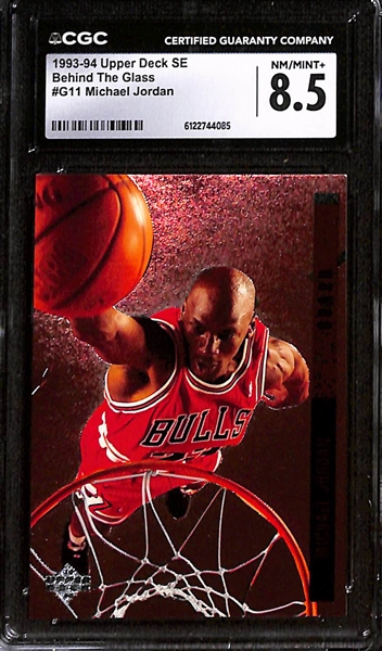 (3) CGC Graded Michael Jordan Basketball Cards w. 1993-94 UD SE #G11 CGC 8.5, 1997-98 Fleer Ultra #1SP CGC 9, & 1998-99 UD #I1 CGC 8
