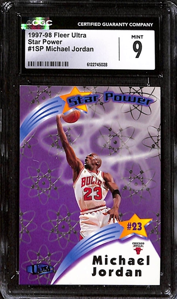 (3) CGC Graded Michael Jordan Basketball Cards w. 1993-94 UD SE #G11 CGC 8.5, 1997-98 Fleer Ultra #1SP CGC 9, & 1998-99 UD #I1 CGC 8