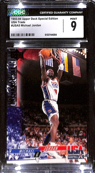 (3) CGC Graded Michael Jordan Basketball Cards w. 1996-97 Fleer Ultra #1 CGC 8, 1999-00 UD #NS30 CGC 8, & 1993-94 UD Special Edition #USA5 CGC 9